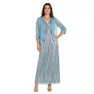 Metallic Platter Dress with Removable Sheer-Sleeve Jacket